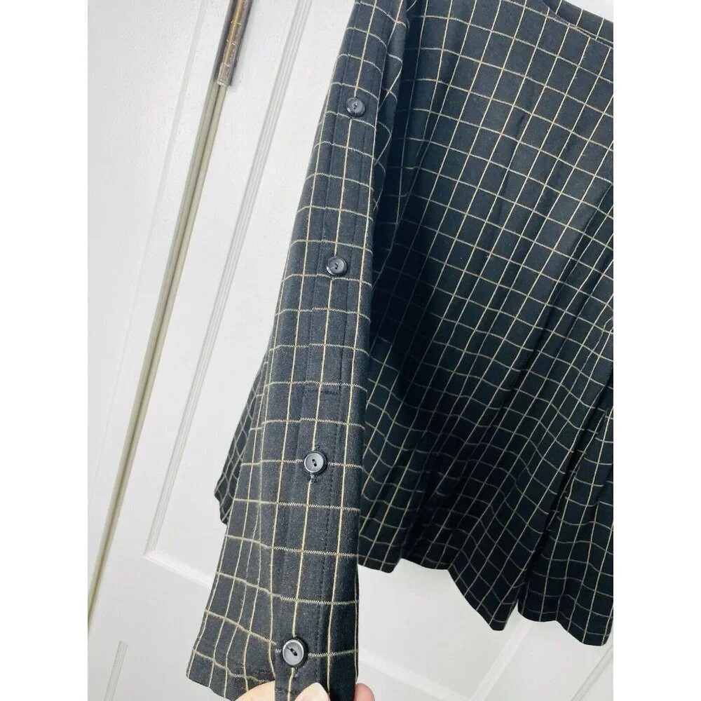 J Jill Ponte Blouse 2x WindowPane Plaid Button Accent Stretch Side Slit Buttons - Picture 2 of 8